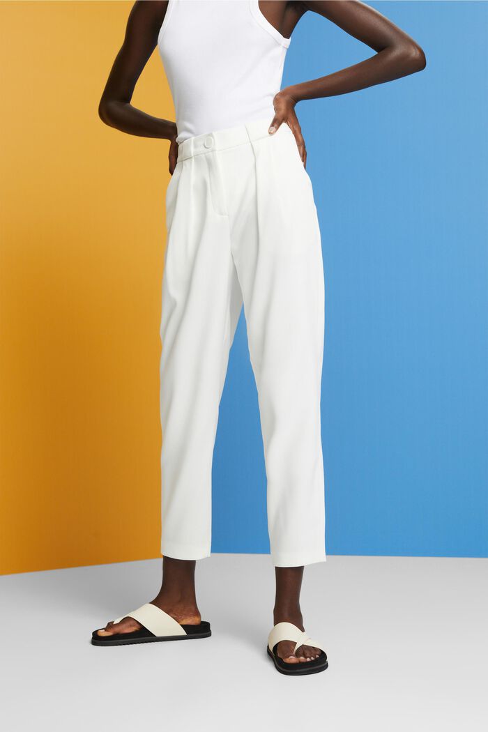 Cropped broek van twill voor het voorjaar, WHITE, detail image number 0