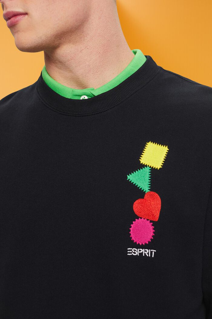 Sweatshirt met een gestikt geometrisch hartmotief, BLACK, detail image number 2
