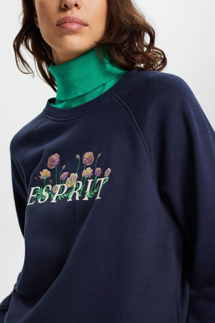 Sweatshirt met logoprint en geborduurde bloemen, NAVY, detail image number 2