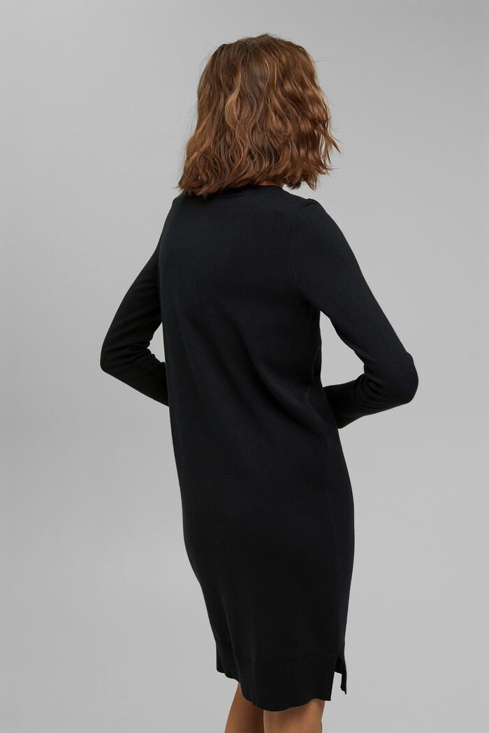 Gebreide basic jurk van een mix met biologisch katoen, BLACK, detail image number 2