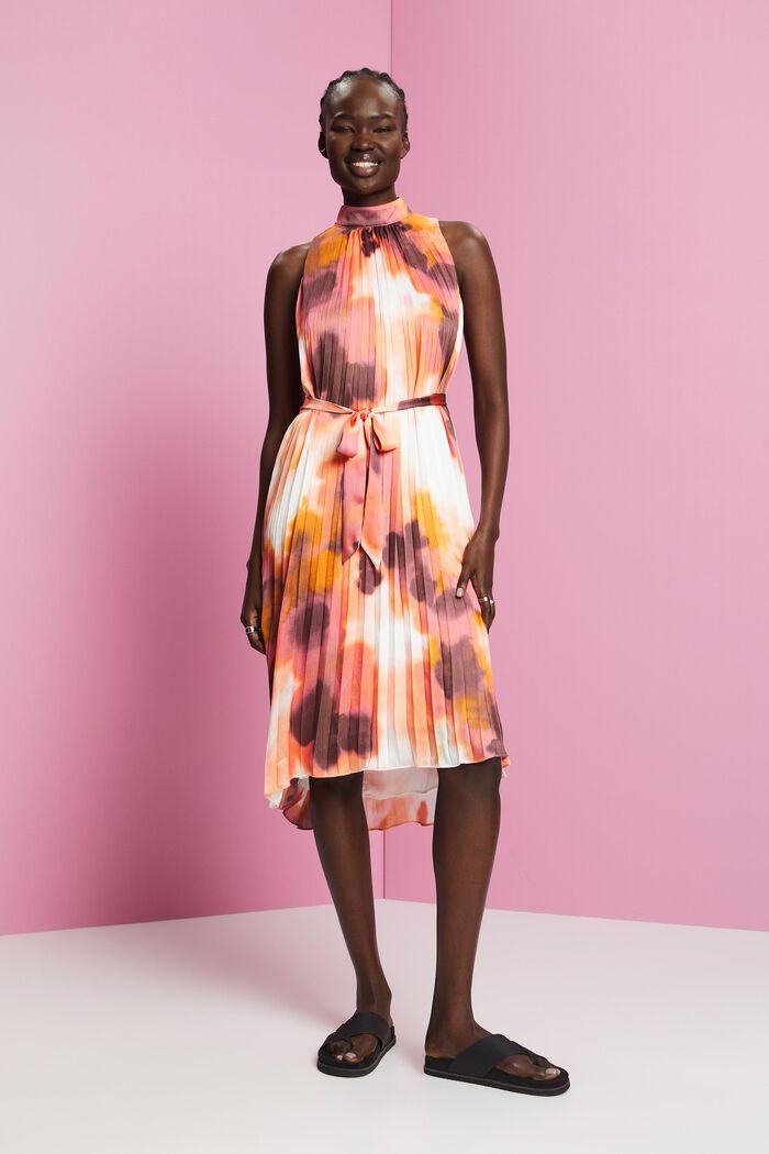 Crinkled midi-jurk met print all-over, PINK, detail image number 4