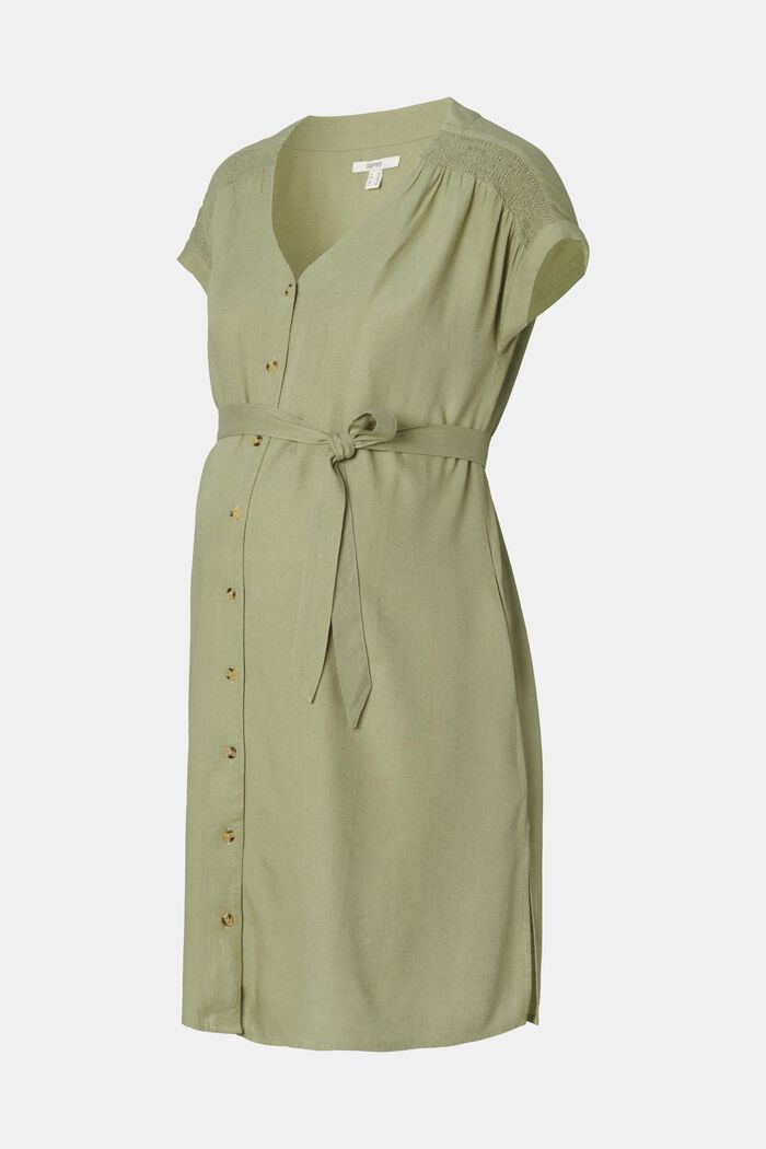 Met linnen: jurk met strikceintuur, REAL OLIVE, detail image number 6