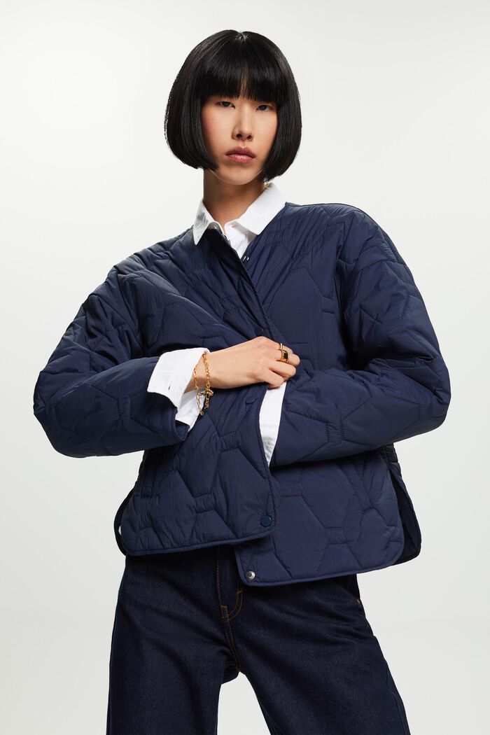 Gerecycled: lichte gewatteerde jas, NAVY, detail image number 0