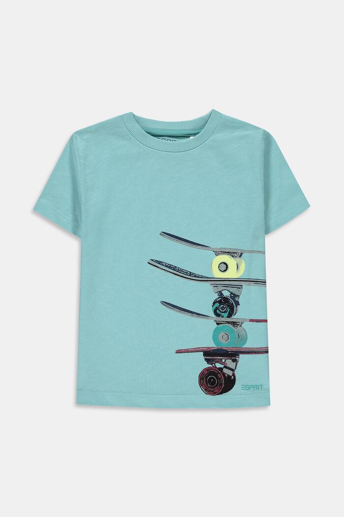T-shirt met skateboardprint, 100% katoen, TEAL BLUE, overview