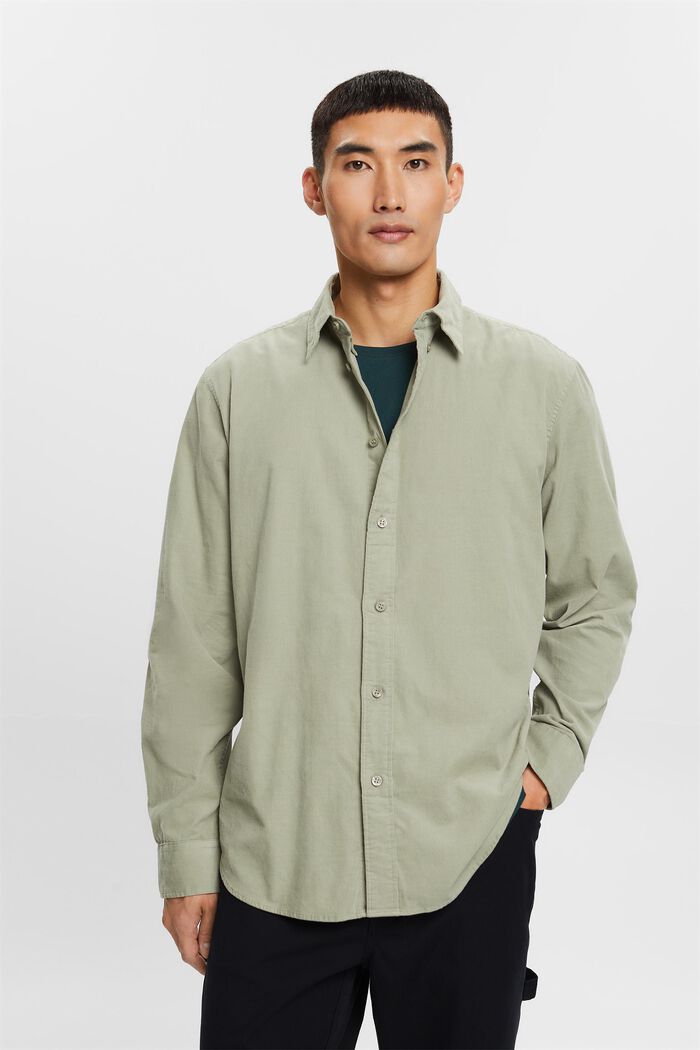 Overhemd van corduroy, 100% katoen, DUSTY GREEN, detail image number 0