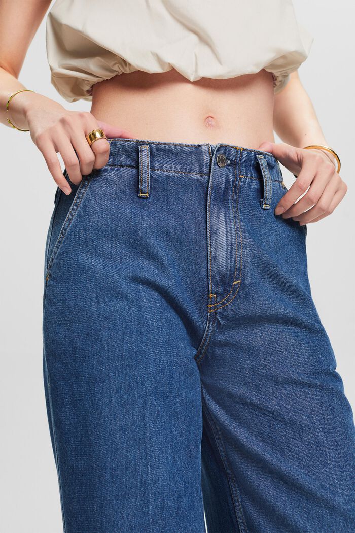Retro jeans met hoge taille en wijde pijpen, BLUE MEDIUM WASHED, detail image number 4