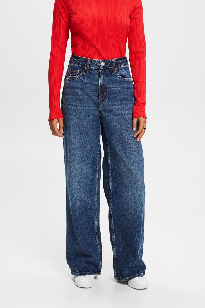Wide fit jeans in retrolook met hoge taille, BLUE DARK WASHED, detail image number 0