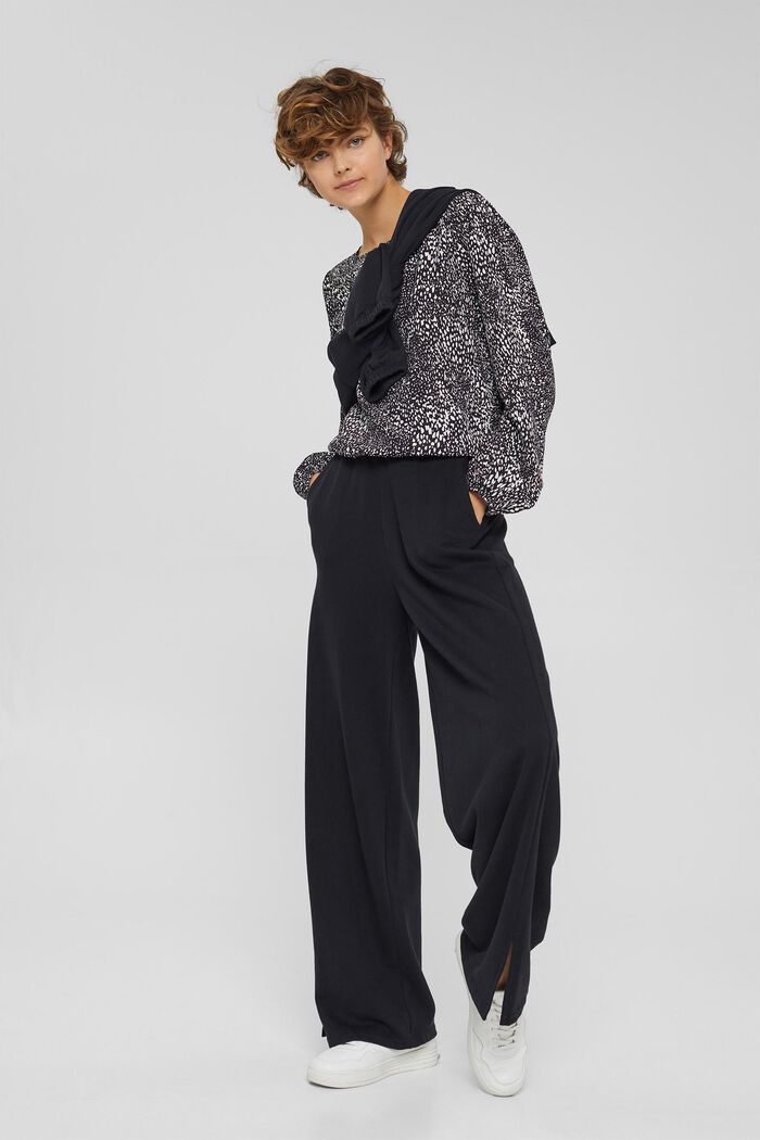 Gesmokte blouse met print, LENZING™ ECOVERO™, BLACK, detail image number 1