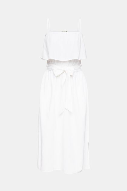 Met linnen: jurk met verstelbare schouderbandjes, WHITE, overview