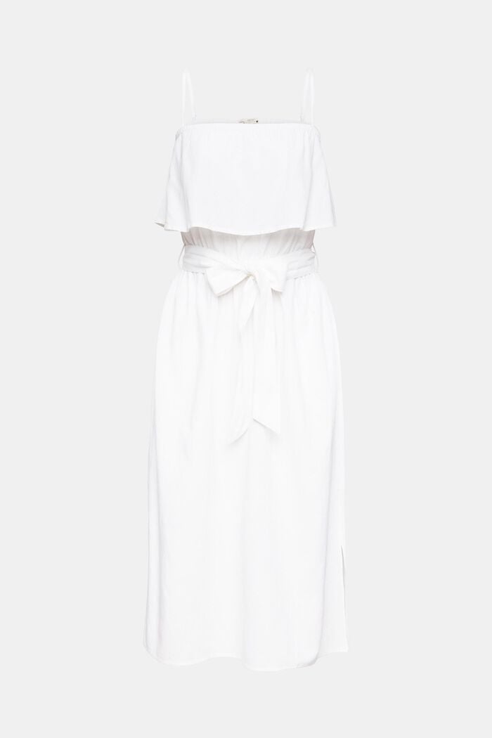 Met linnen: jurk met verstelbare schouderbandjes, WHITE, detail image number 6
