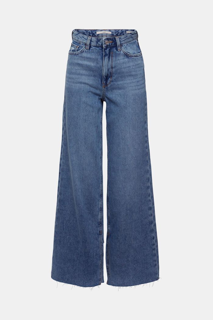 Jeans met wijde pijpen, 100% katoen, BLUE DARK WASHED, detail image number 7