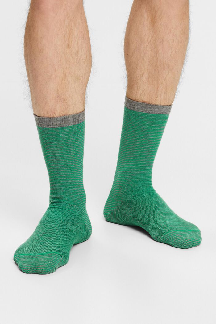 Set van 2 paar gestreepte, grofgebreide sokken, GREEN / GREY, detail image number 1