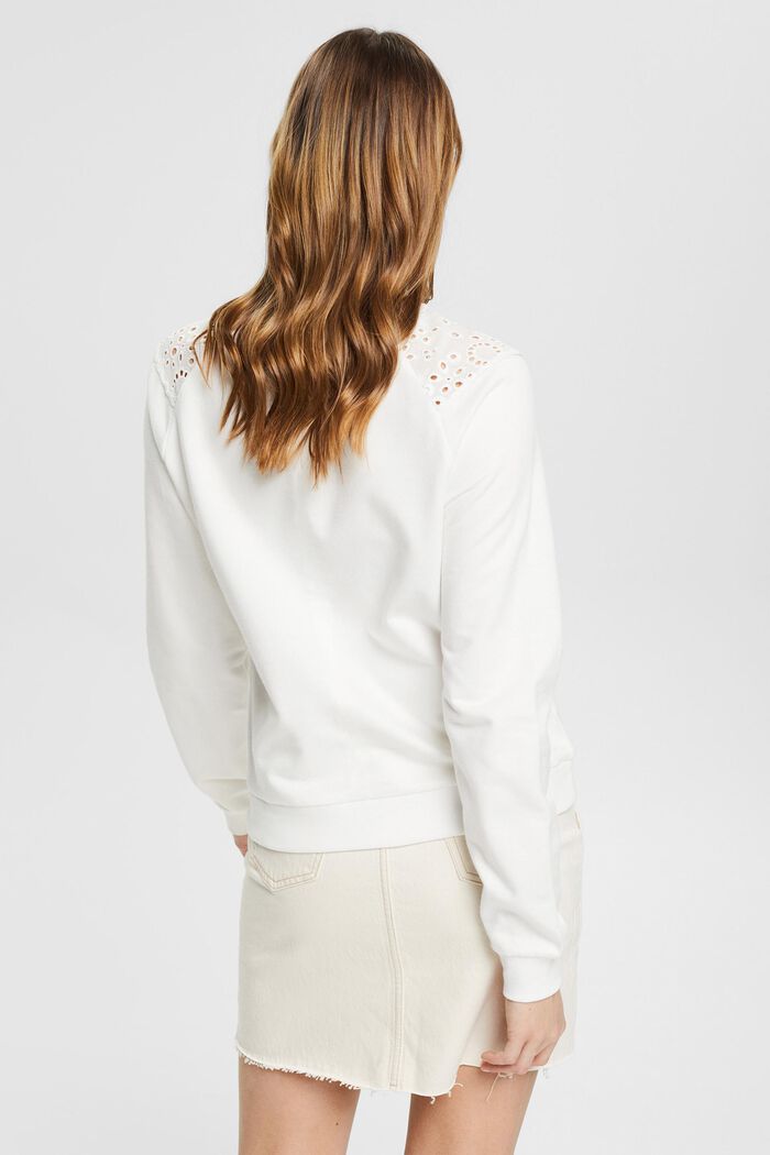 Sweatshirt met opengewerkte kant, biologisch katoen, OFF WHITE, detail image number 3
