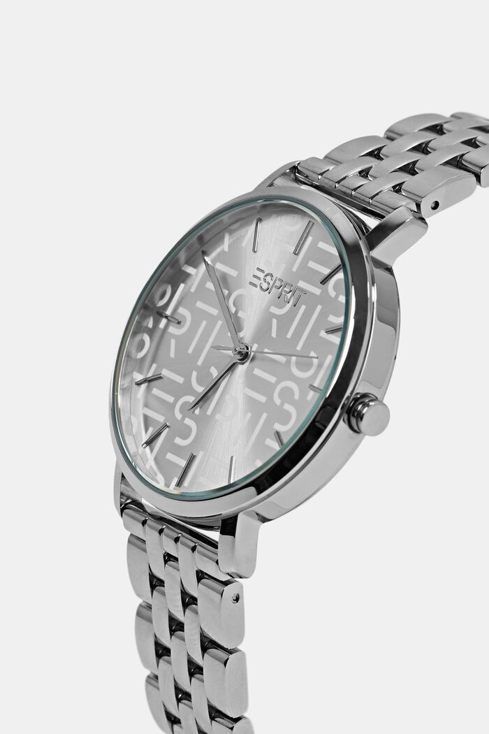 Edelstalen horloge met logo wijzerplaat, SILVER, detail image number 1