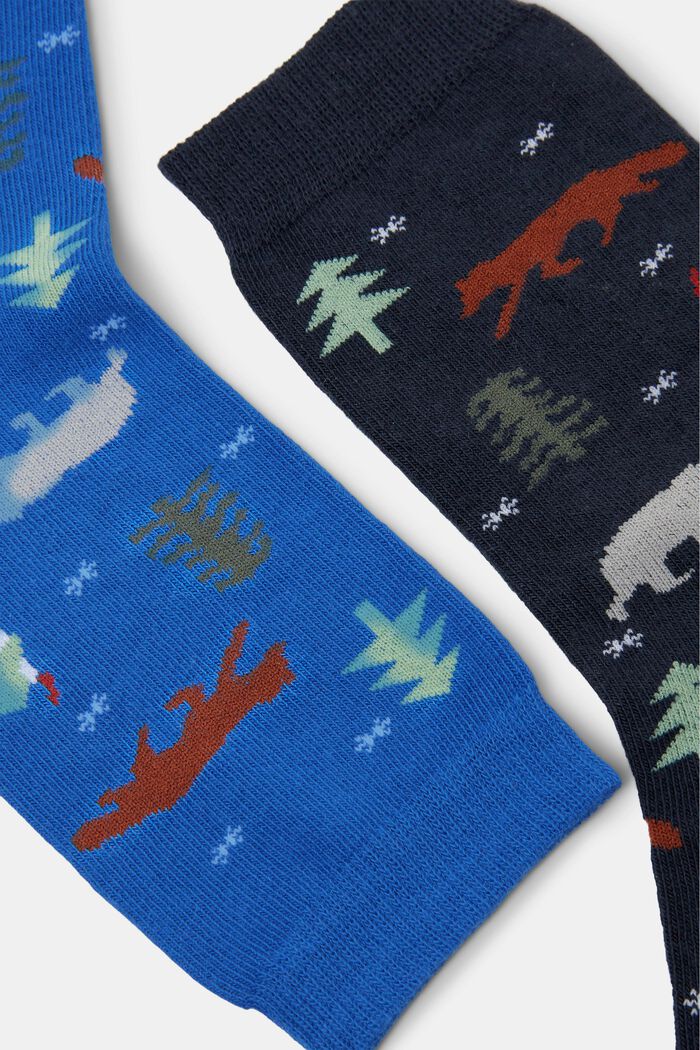 Set van 2 paar sokken met motief, organic cotton, NAVY/BLUE, detail image number 1