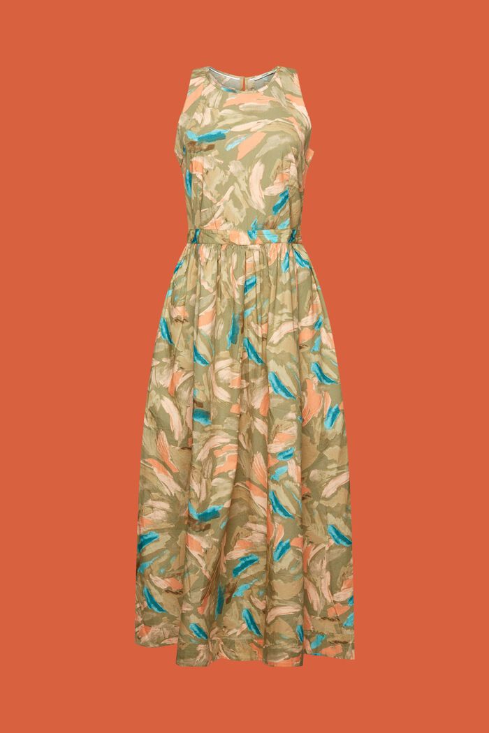 Midi-jurk met motief, 100% katoen, LIGHT KHAKI, detail image number 6