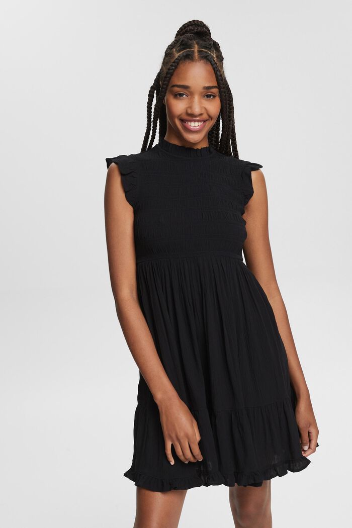 Mini-jurk met volantzoom, LENZING™ ECOVERO™, BLACK, detail image number 5