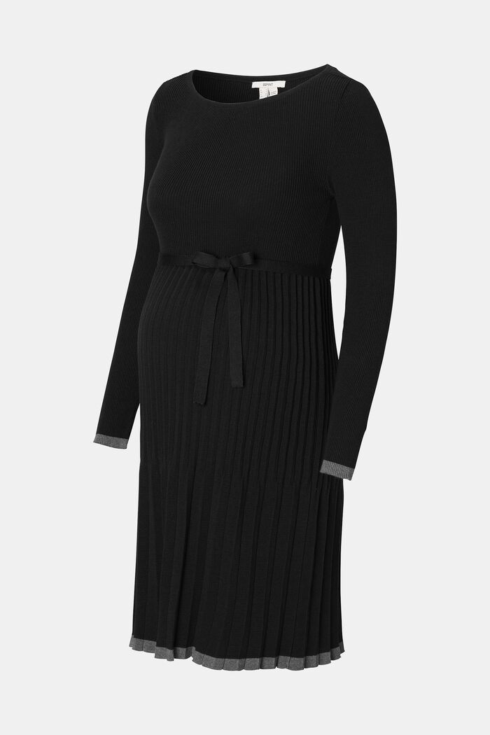Gebreide jurk met plooien, biologisch katoen, BLACK INK, detail image number 1