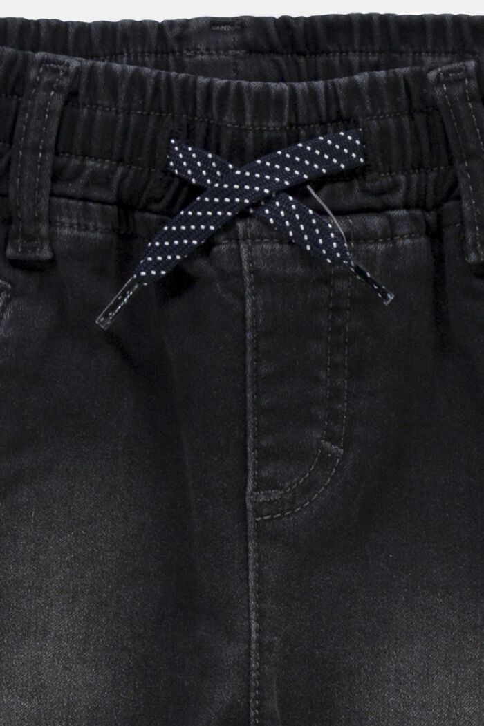 Jeans met elastische band en tunnelkoord, BLACK DARK WASHED, detail image number 2