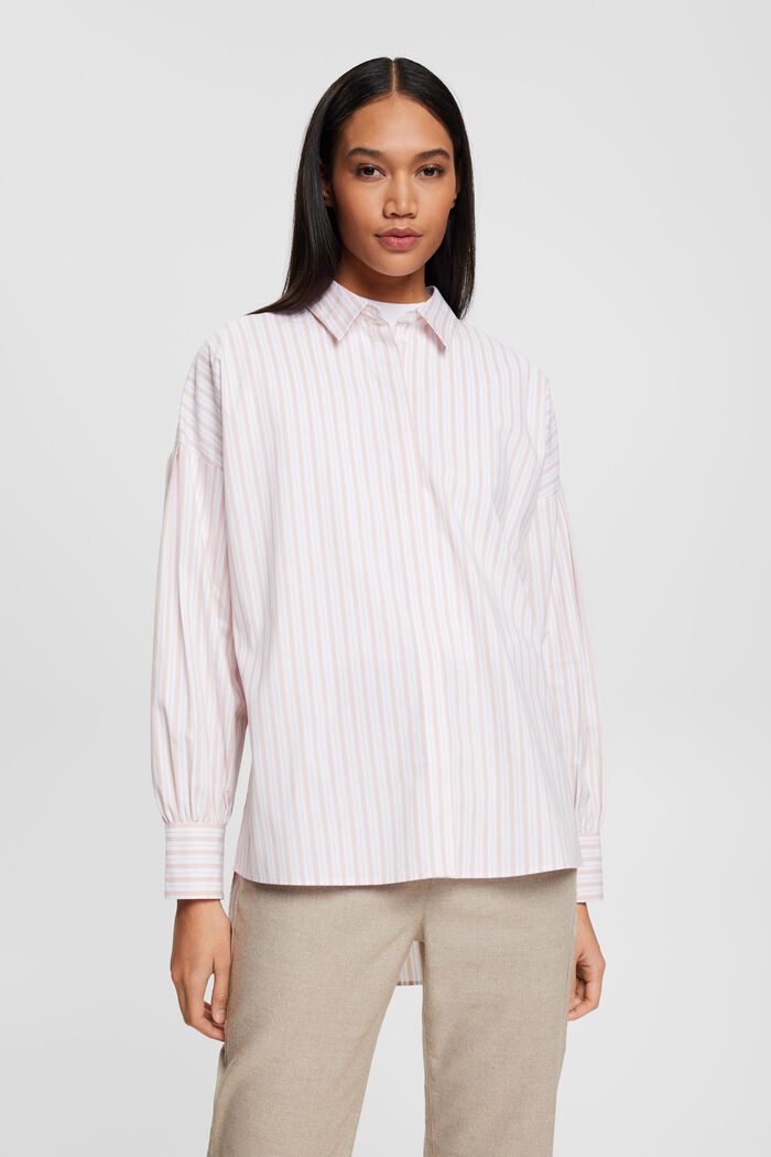 Gestreepte, oversized blouse met langer achterpand, WHITE, detail image number 0