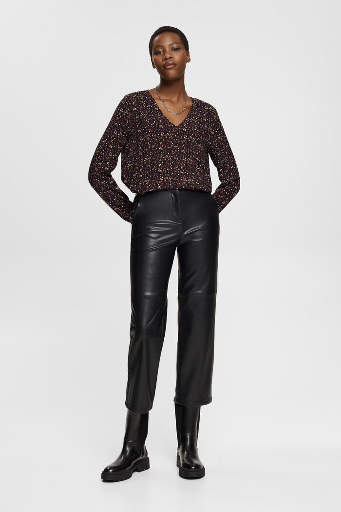 Gebloemde blouse met V-hals, LENZING™ ECOVERO™, BLACK, detail image number 4