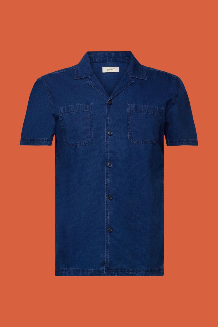 Denim overhemd met korte mouwen, 100% katoen, BLUE DARK WASHED, detail image number 7
