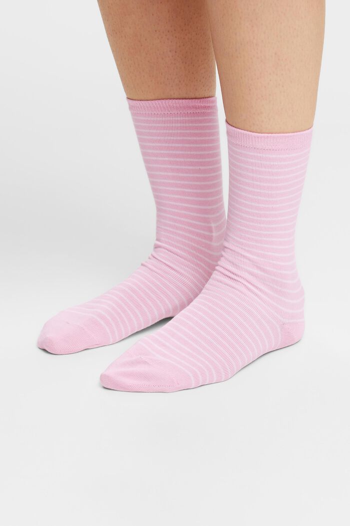 Set van 2 paar gestreepte, grofgebreide sokken, PINK, detail image number 1