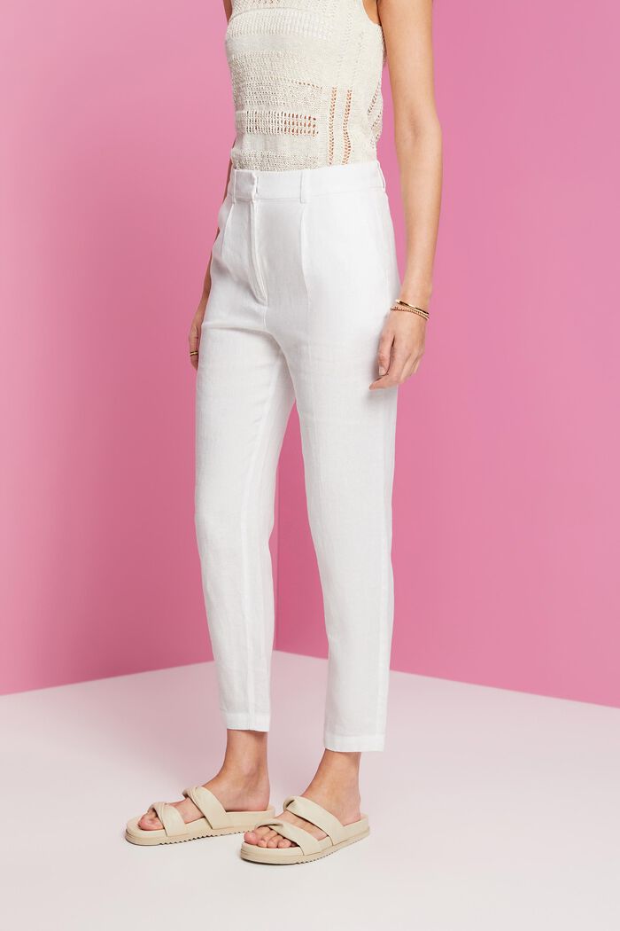Cropped linnen broek, WHITE, detail image number 0