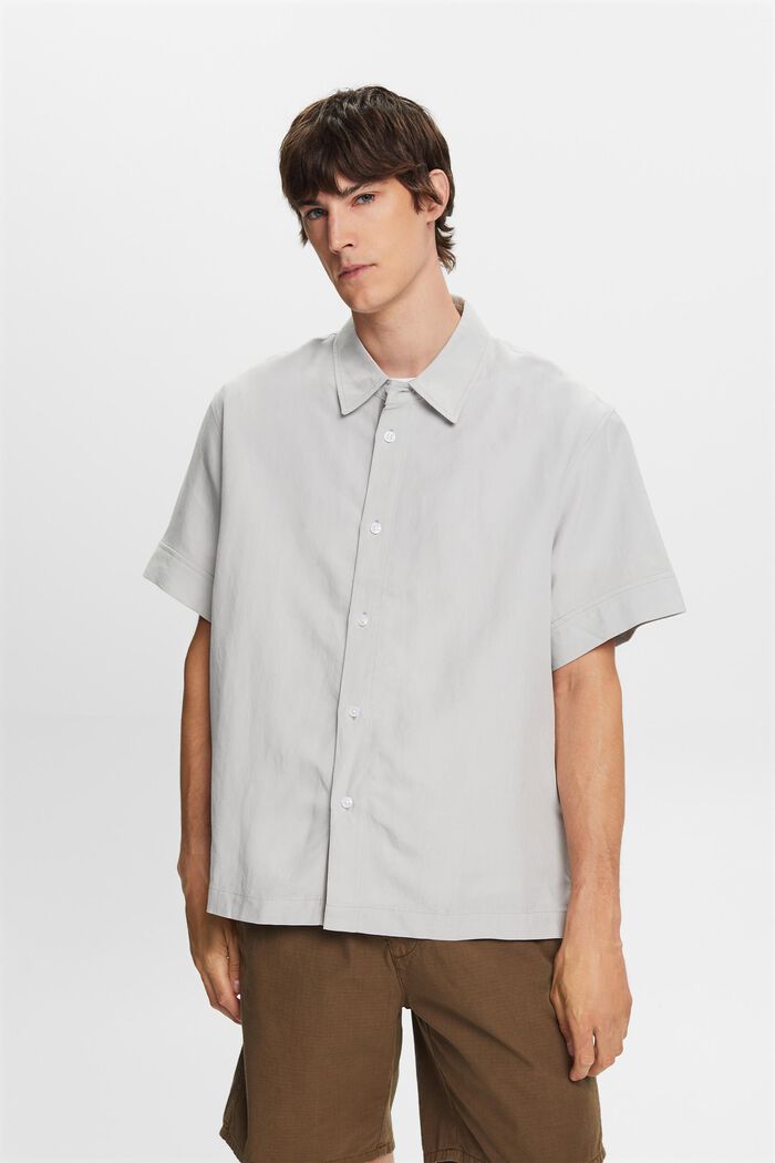 Shirt met korte mouwen, linnenmix, LIGHT GREY, detail image number 0