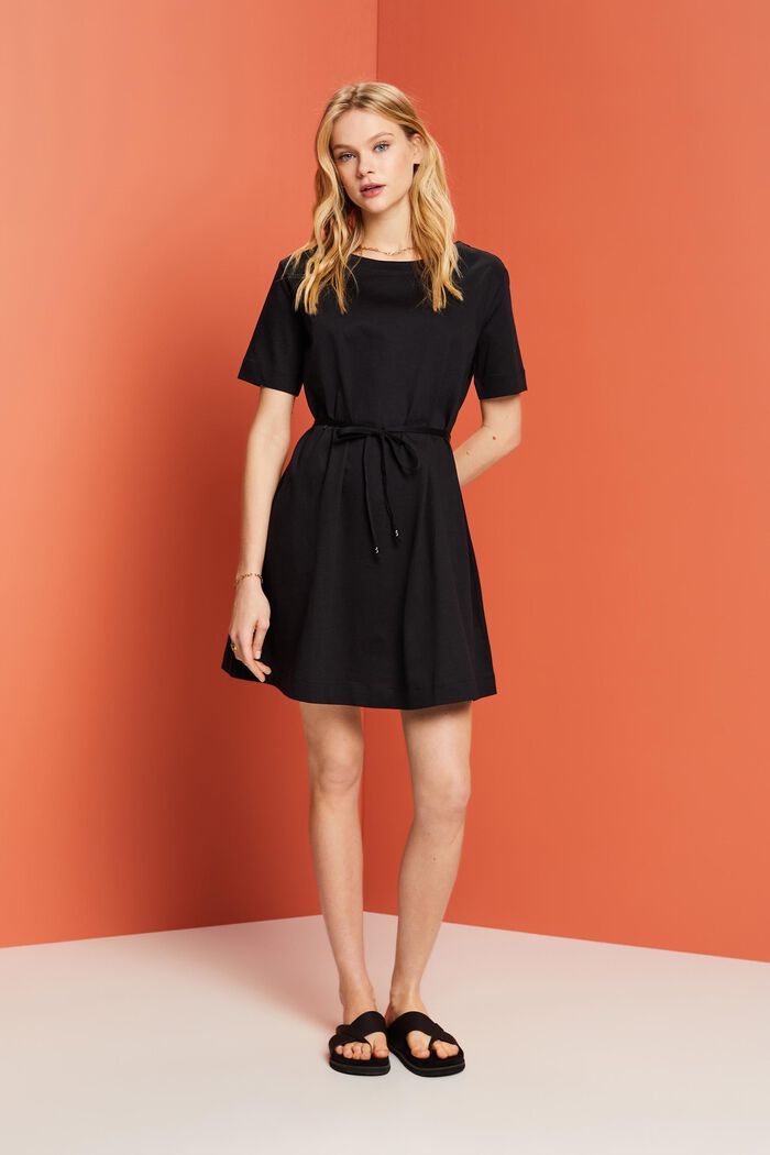 Jersey mini-jurk, 100% katoen, BLACK, detail image number 1