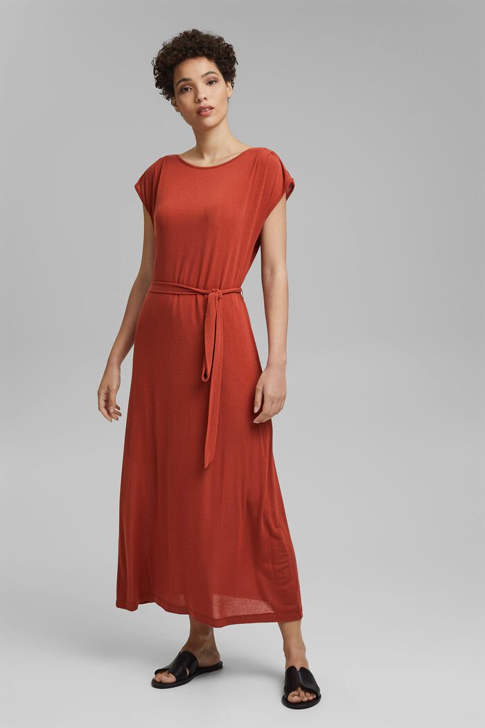 Jersey maxi-jurk van LENZING™ ECOVERO™, TERRACOTTA, detail image number 1