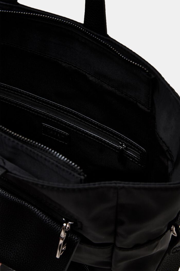 Nylon tote bag met vakken op de voorkant, BLACK, detail image number 3