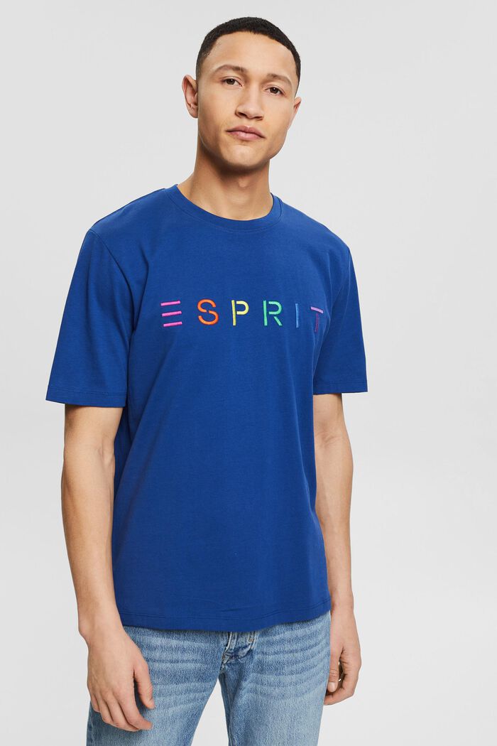 Jersey T-shirt met geborduurd logo, BRIGHT BLUE, overview