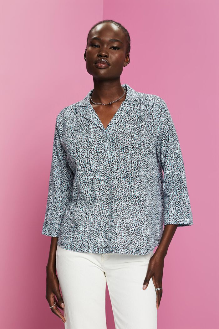Katoenen blouse met bloemenprint, NAVY, detail image number 4