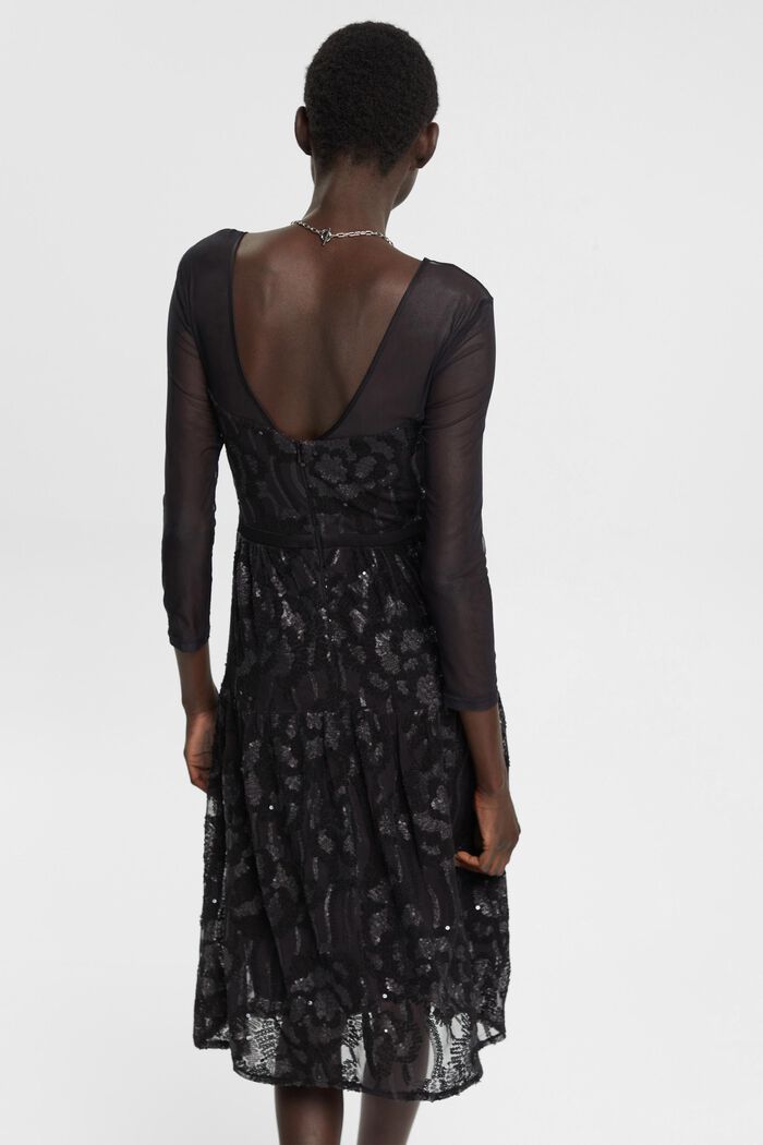 Mesh midi-jurk met pailletjes, BLACK, detail image number 3